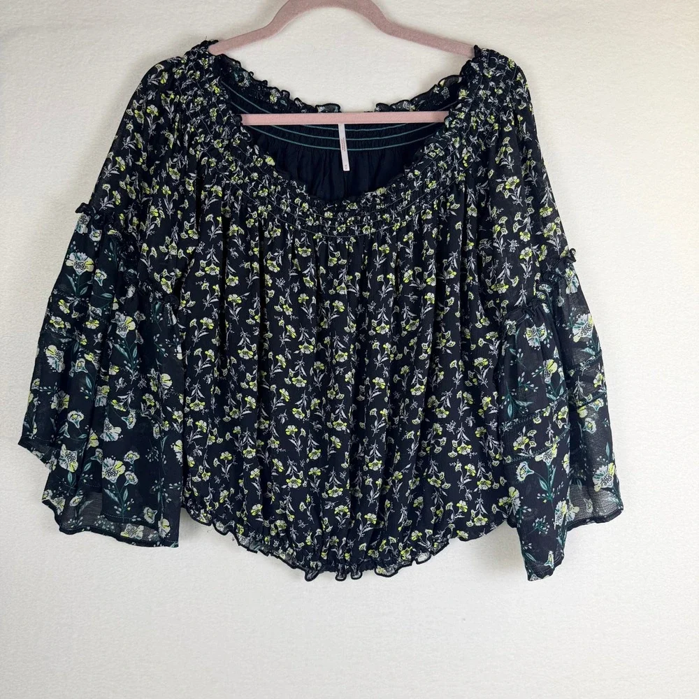 Free People Rose Valley Off The Shoulder Floral Blouse M Boho Peasant Whimsical